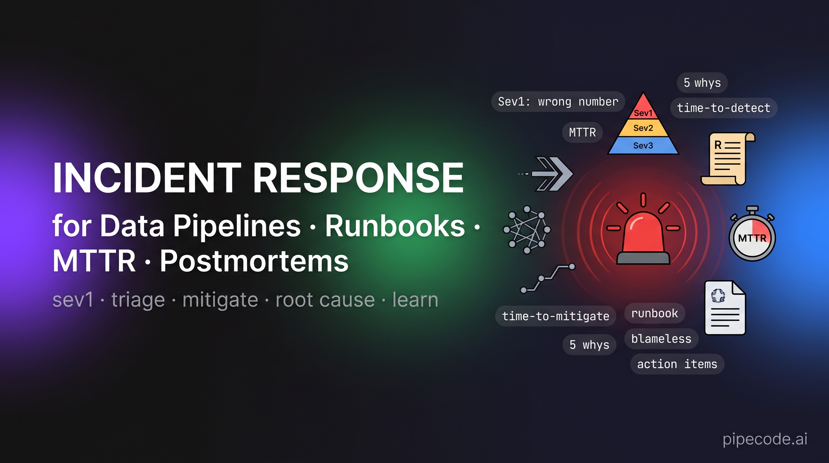 Incident Response for Data Pipelines: Runbooks, MTTR, Postmortems for Data Teams