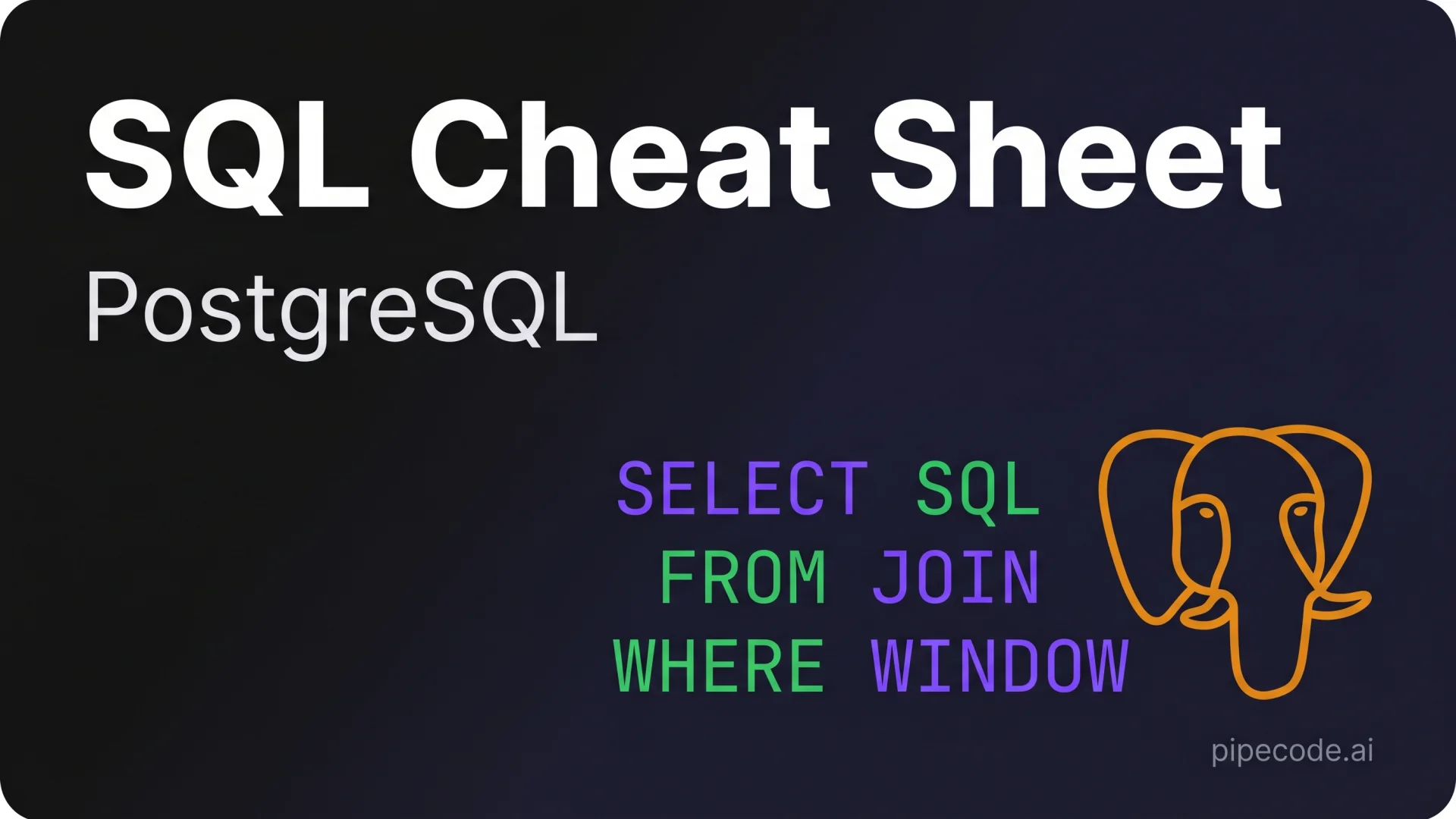 PostgreSQL SQL Cheat Sheet — Clause Order, Joins, Aggregates, Windows