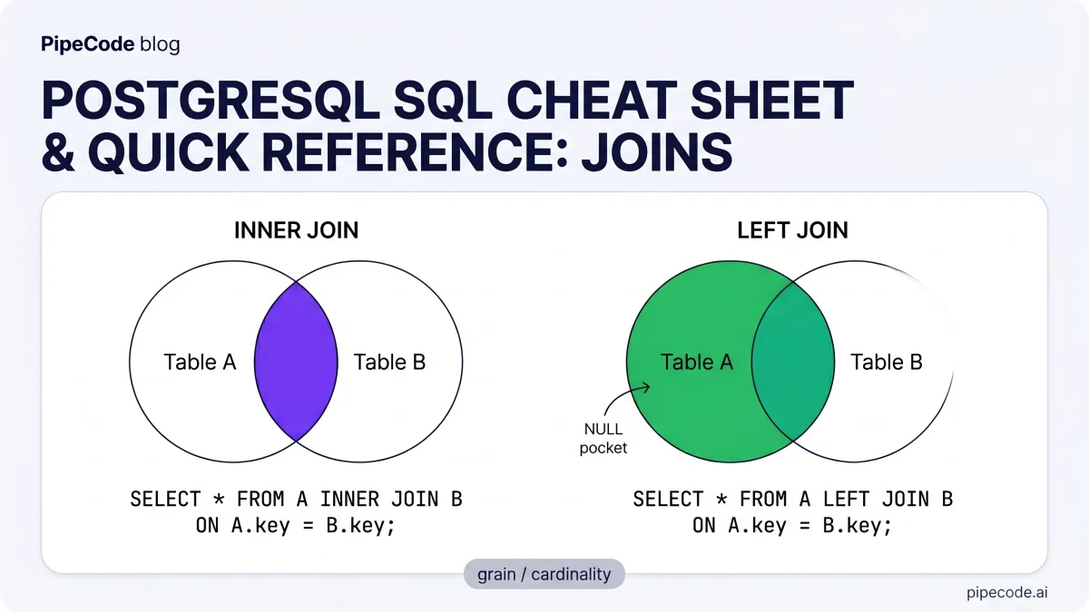 PostgreSQL SQL Cheat Sheet — Clause Order, Joins, Aggregates, Windows ...