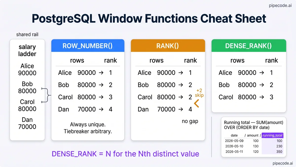 Postgresql Name Window Function PostgreSQL SQL Cheat Sheet — Clause Order, Joins, Aggregates, Windows ...
