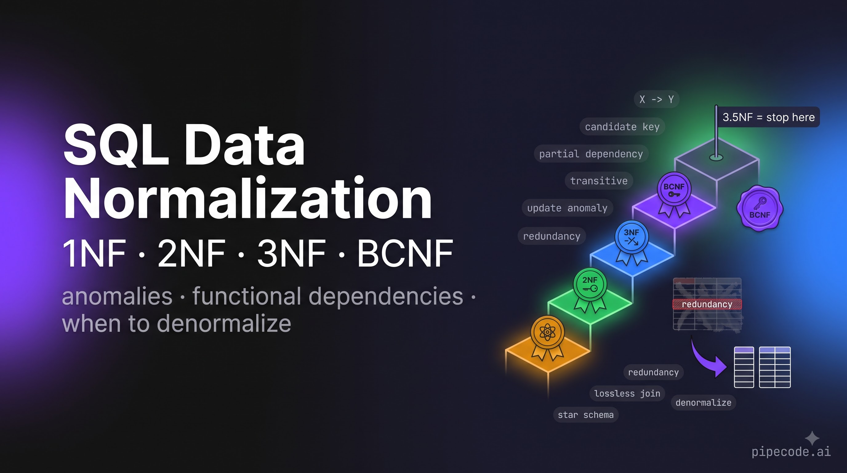 SQL Data Normalization: 1NF → BCNF → 3.5NF for Data Engineers
