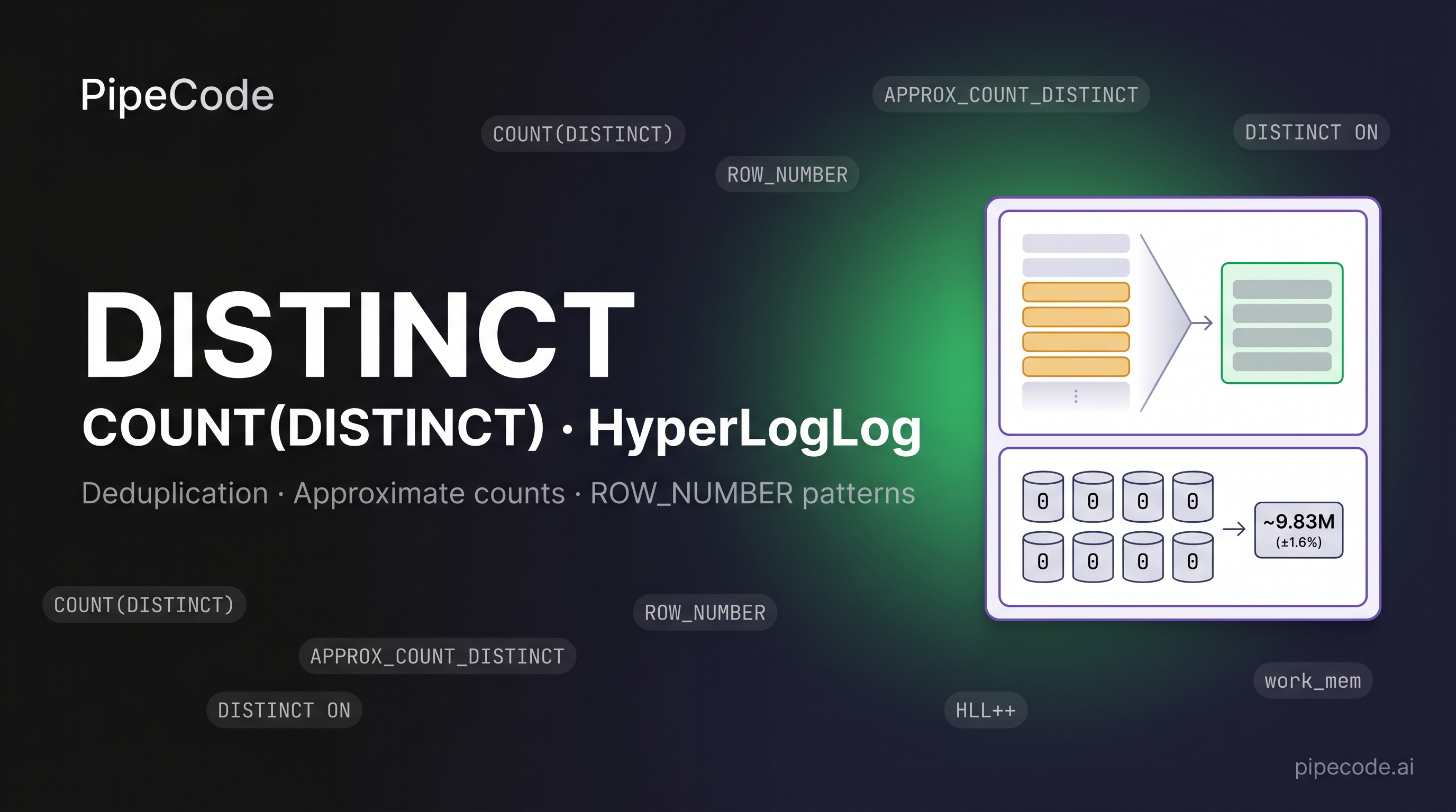 SQL DISTINCT + COUNT(DISTINCT): Deduplication, Approximate Counts, HyperLogLog