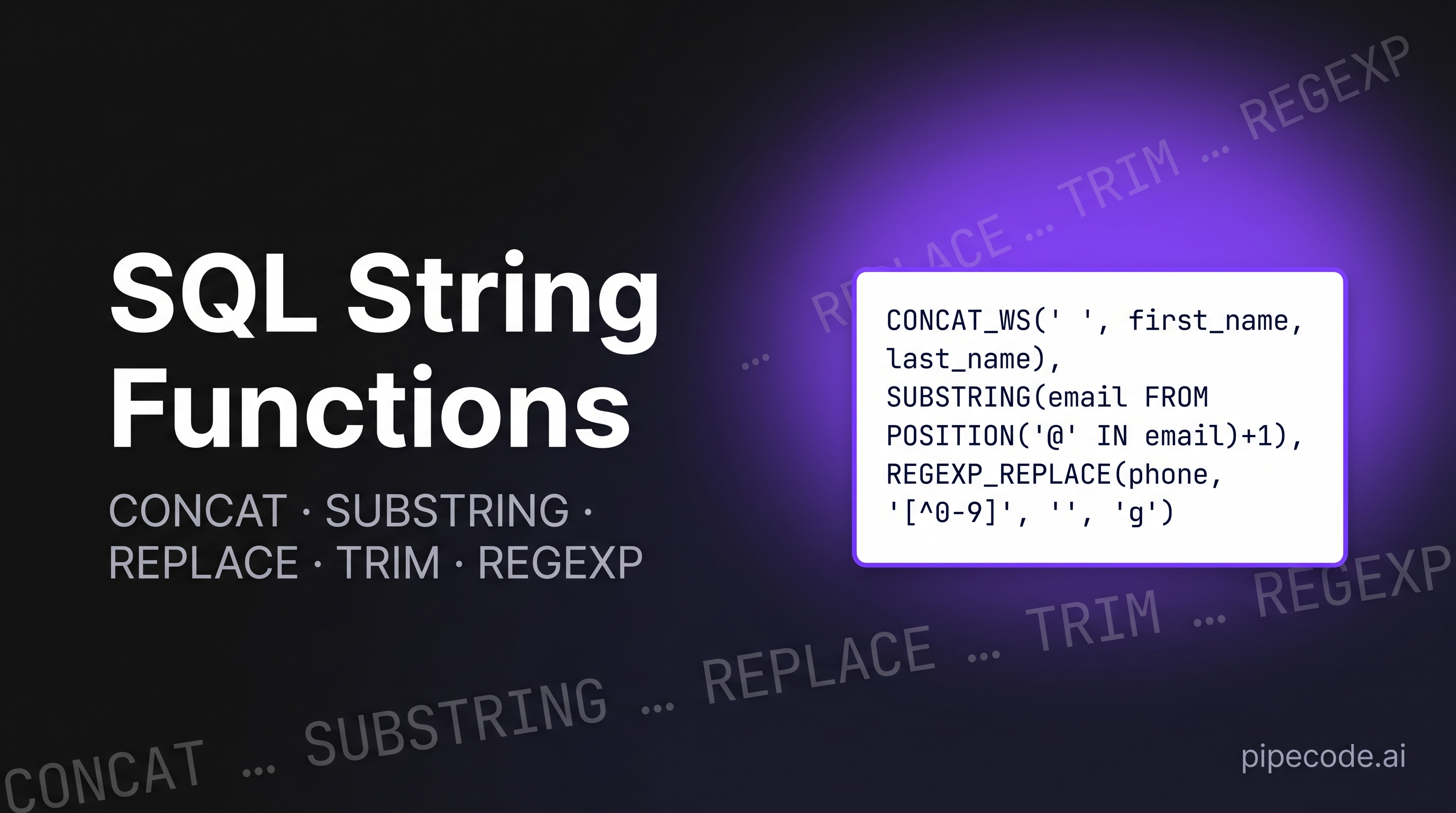 SQL String Functions: CONCAT, SUBSTRING, REPLACE, TRIM, REGEXP